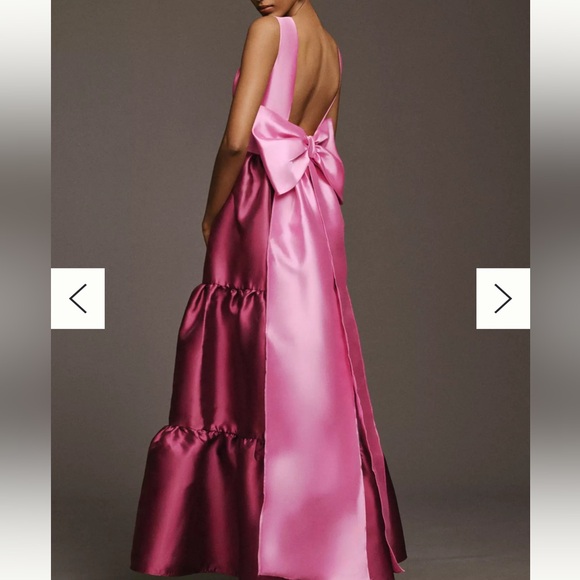 Hutch Pink and Red Bow Tiered Maxi Gown Open Back - Picture 3 of 4